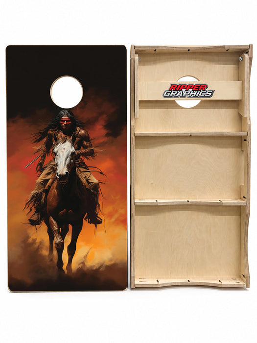 Indian Chief Riding Horse Cornhole Design