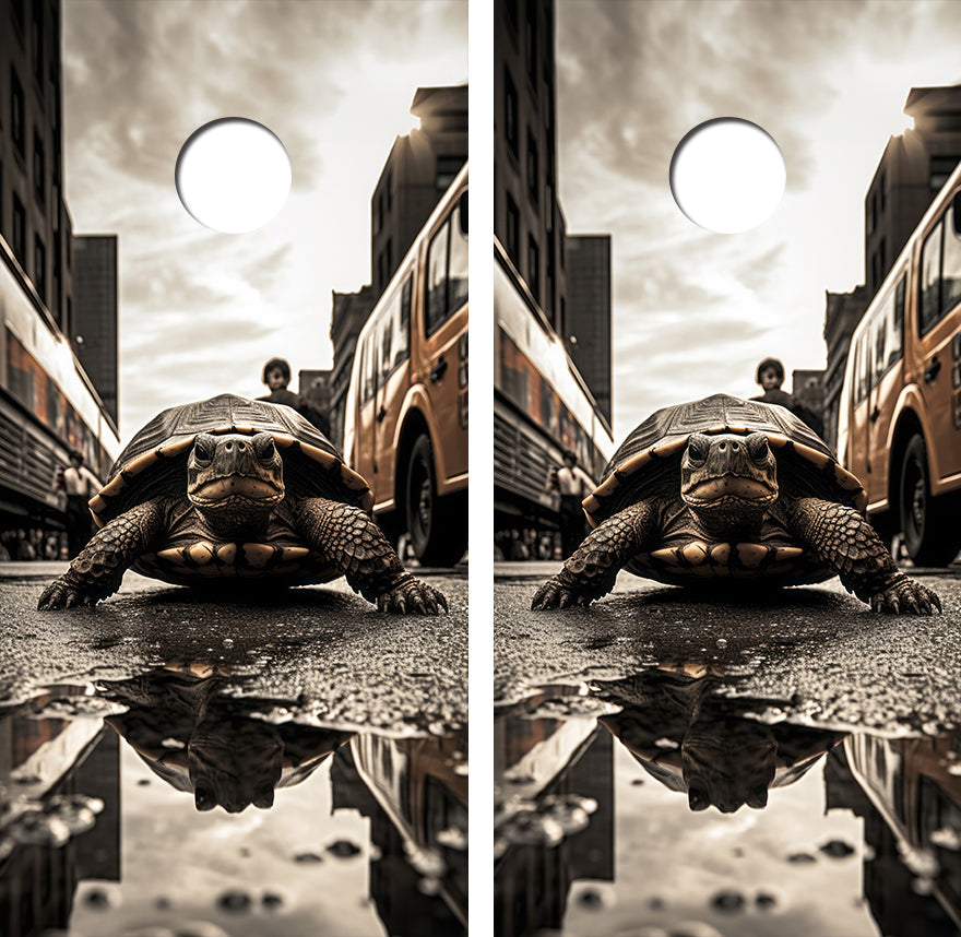 Little Turtle in a Big City Cornhole Design