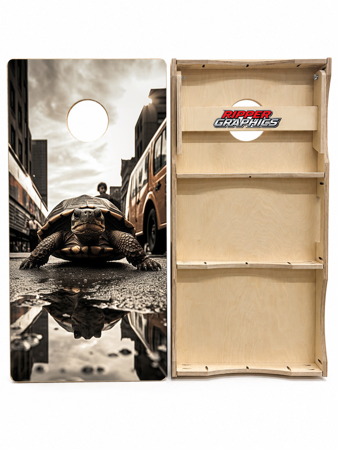 Little Turtle in a Big City Cornhole Design