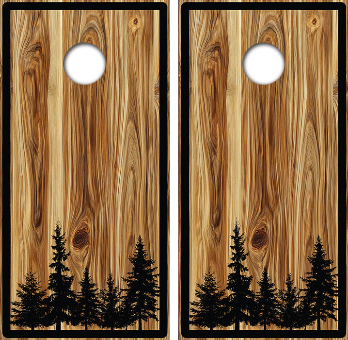 Wood Pinetrees Cornhole Design