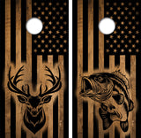 Deer Bass American Flag Cornhole Design