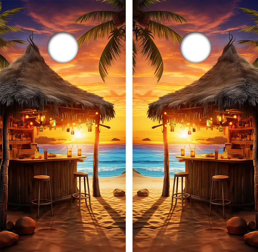 Beach Tiki Hut Cornhole Design