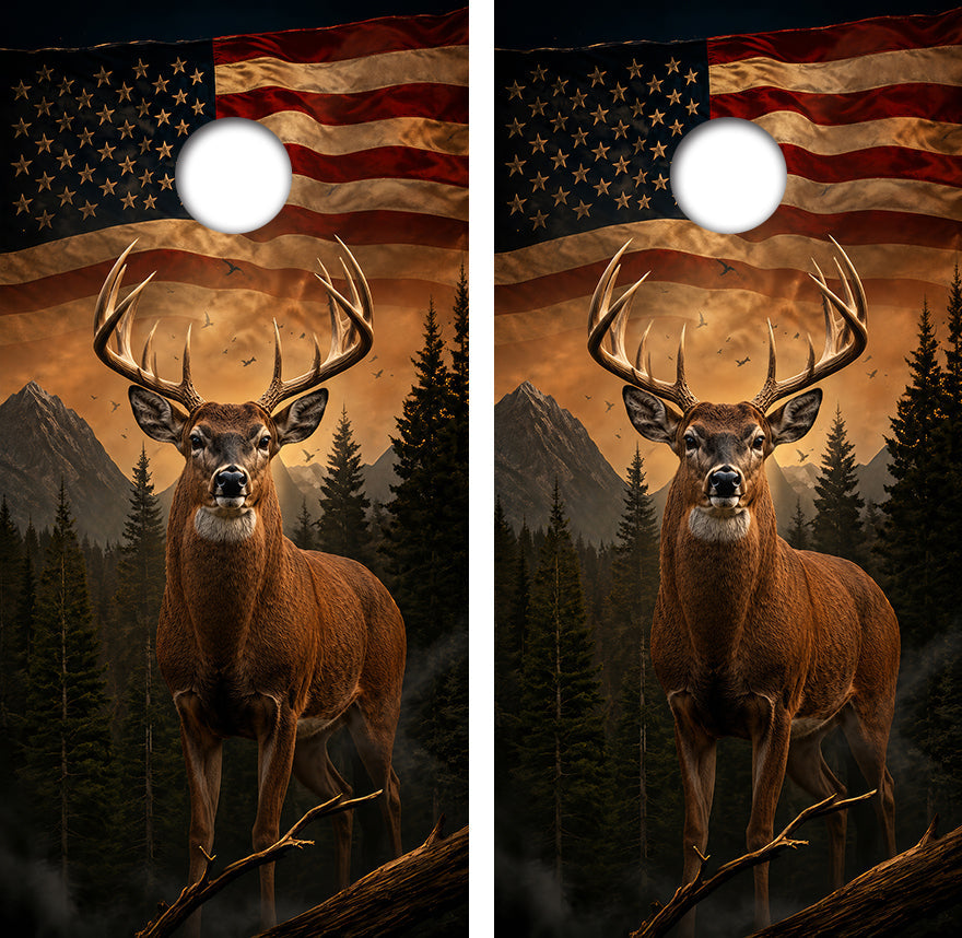 Deer Buck American Flag Cornhole Design