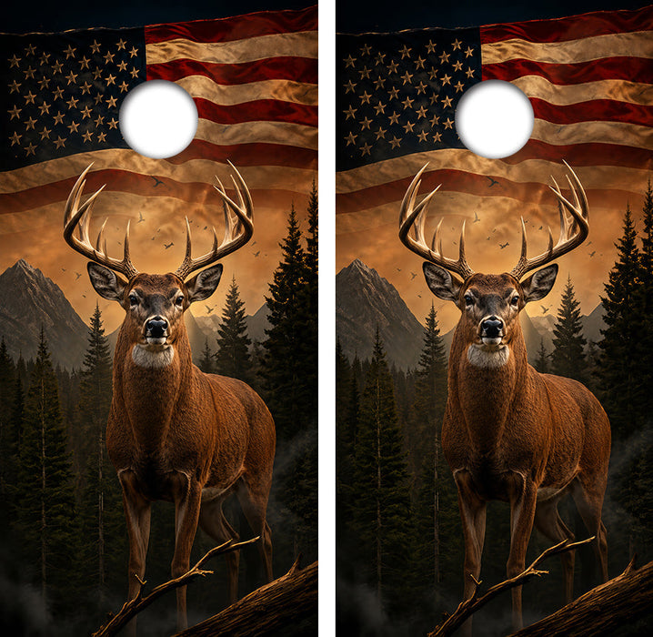 Deer Buck American Flag Cornhole Design