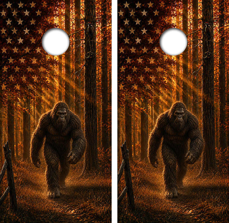 Big Foot Flag Wrap Cornhole Design