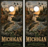 Michigan Hunt Fish Explore Cornhole Design