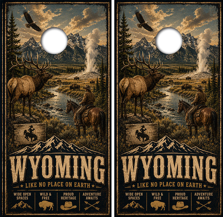Wyoming Like No Place on Earth Cornhole Design