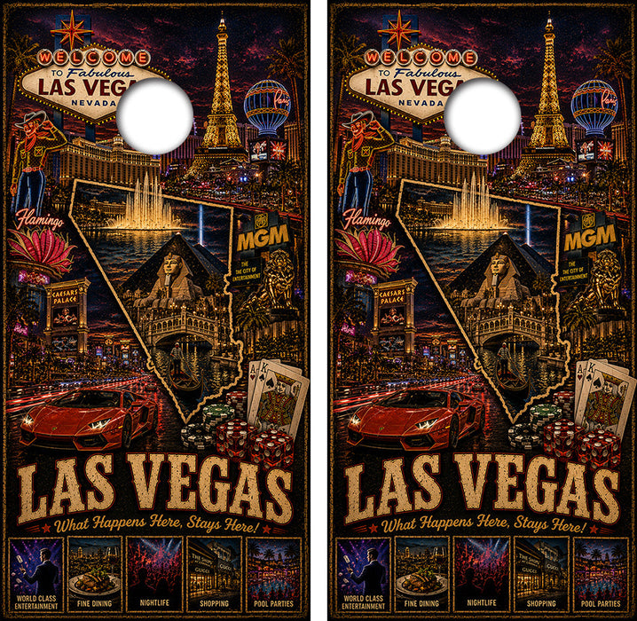 Las Vegas What Happens Here Stays Here Cornhole Design