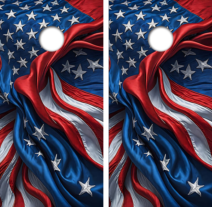 Wavy Distorted American Flag Cornhole Design
