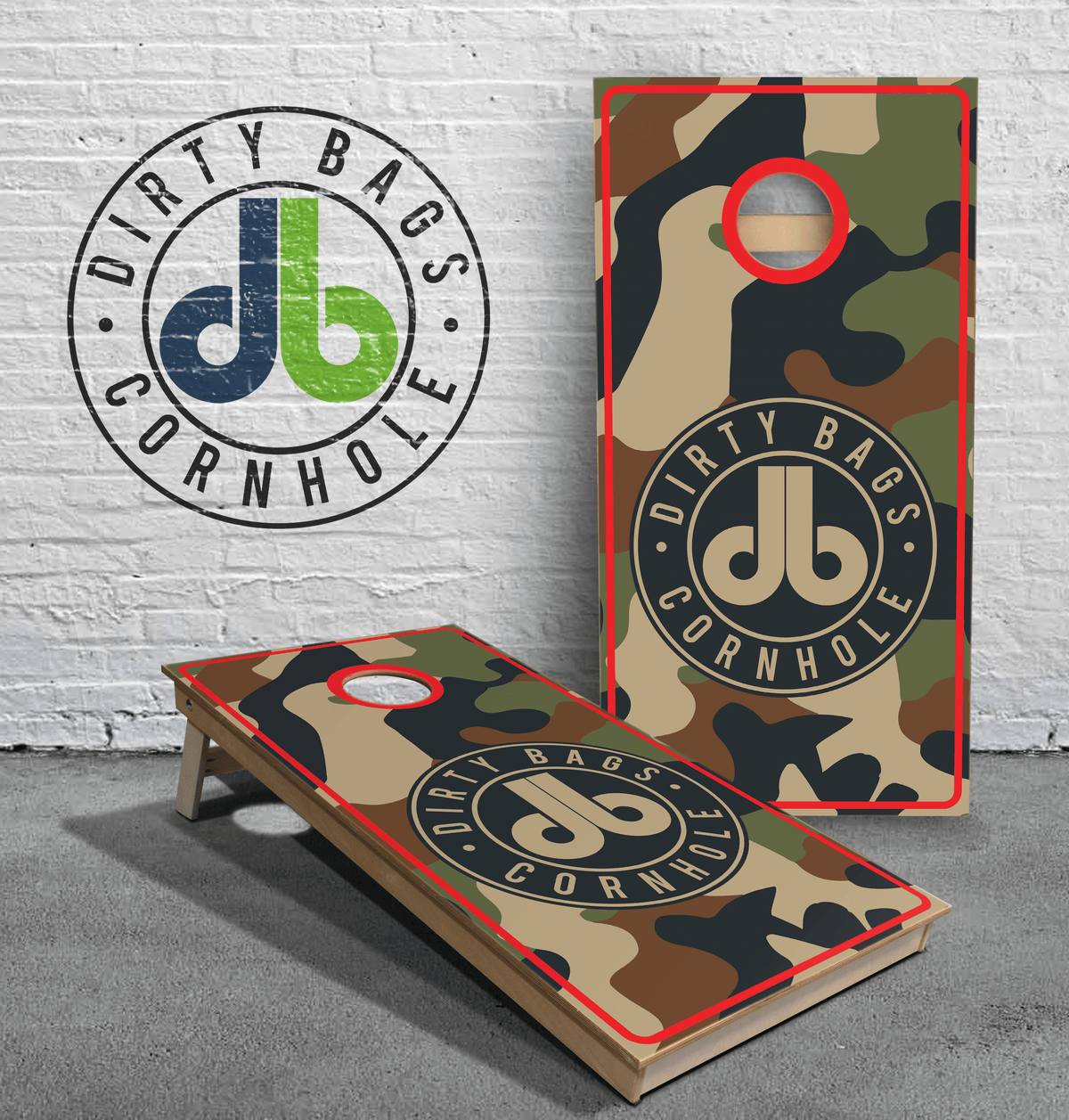 boards Dirty Bags Professional Cornhole Boards - Camouflage with Red Trim