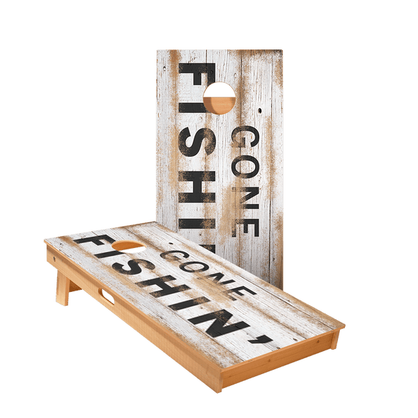 Distressed Wood Gone Fishin Star Cornhole Boards