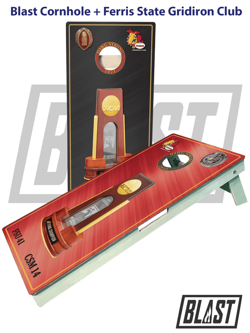 cornhole boards Ferris State Championship Trophy Boards & Bling Bags - free shipping!