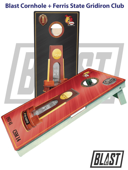 cornhole boards Ferris State Championship Trophy Boards & Bling Bags - free shipping!