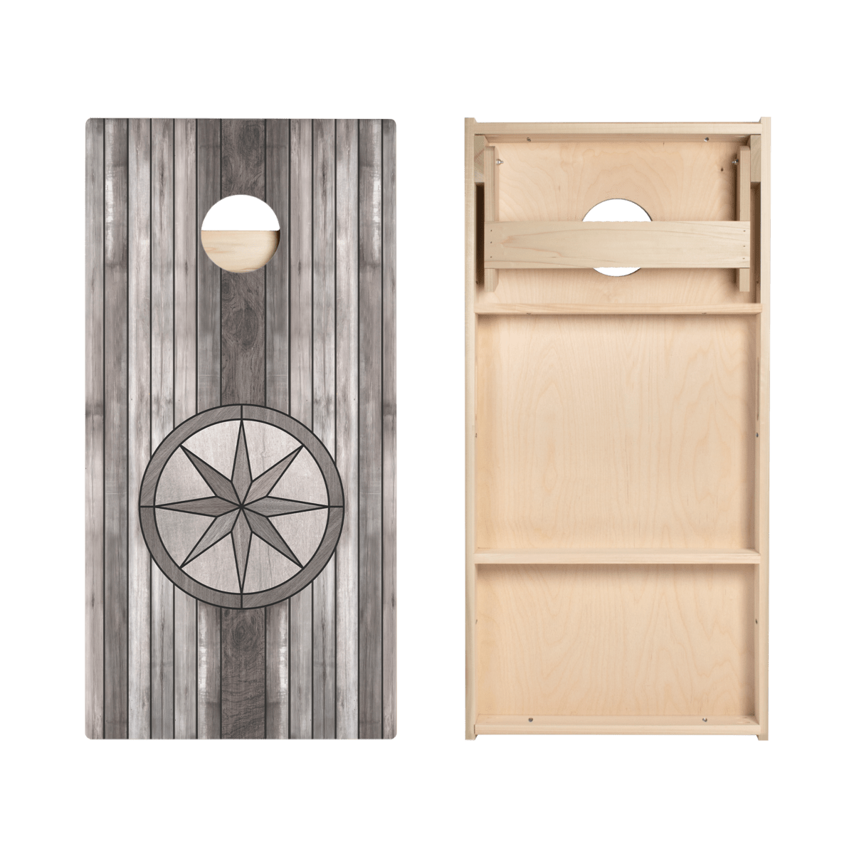 Gray Wood Compass Star Cornhole Boards