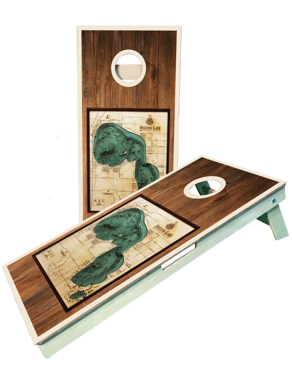 cornhole boards Higgins Lake Michigan Map Cornhole Boards