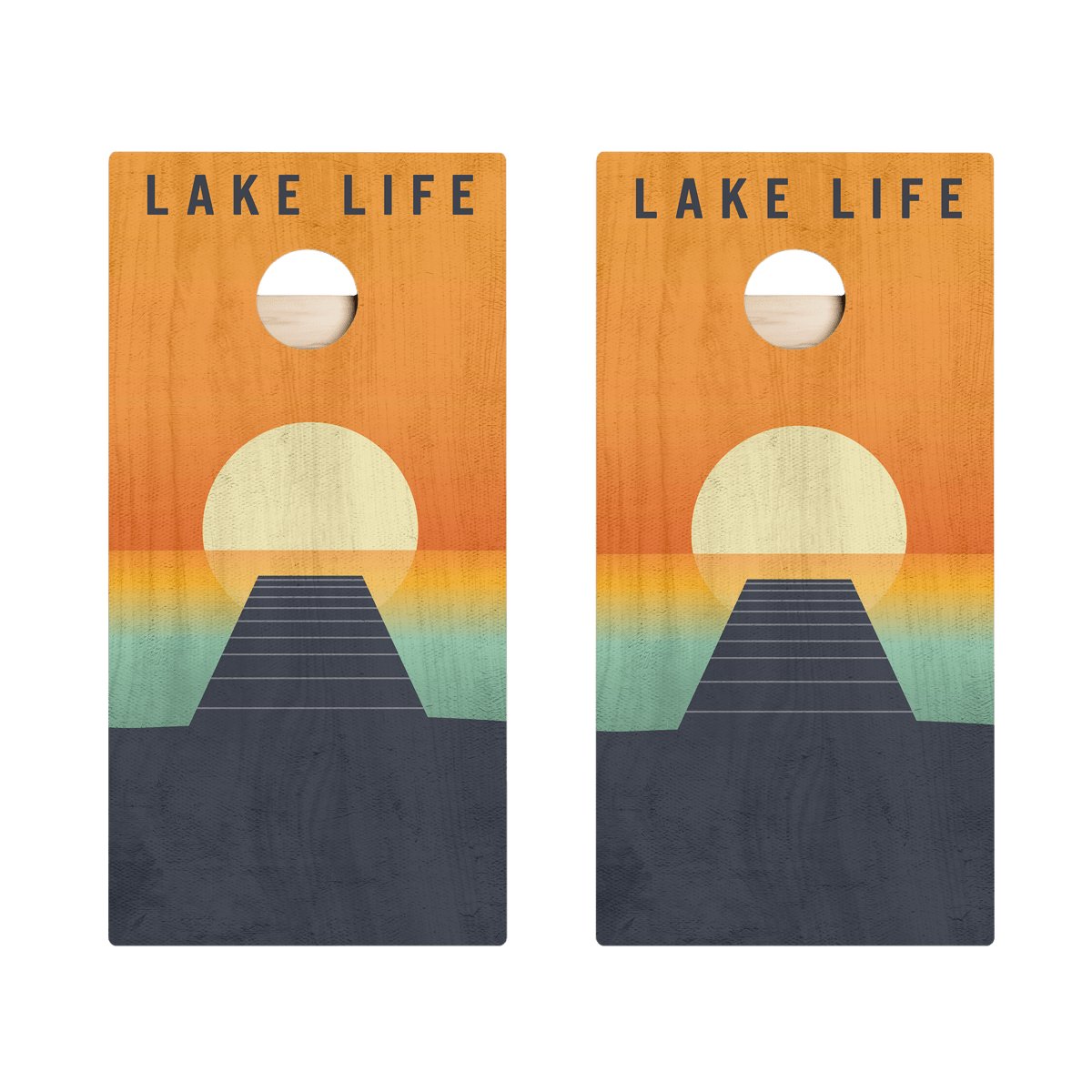 Lake Life Sunset Star Cornhole Boards