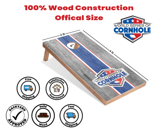 Recreational Cornhole Set World Series of Cornhole Recreational Cornhole Set - WSOC Gray and Blue Stripes Boards with Red and Blue Bags