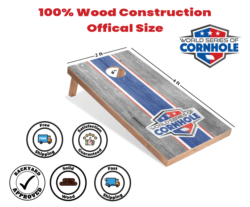 Recreational Cornhole Set World Series of Cornhole Recreational Cornhole Set - WSOC Gray and Blue Stripes Boards with Red and Blue Bags