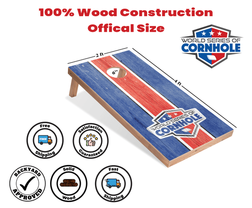 Recreational Cornhole Set World Series of Cornhole Recreational Cornhole Set - WSOC Blue and Red Stripes Boards with Red and Blue Bags