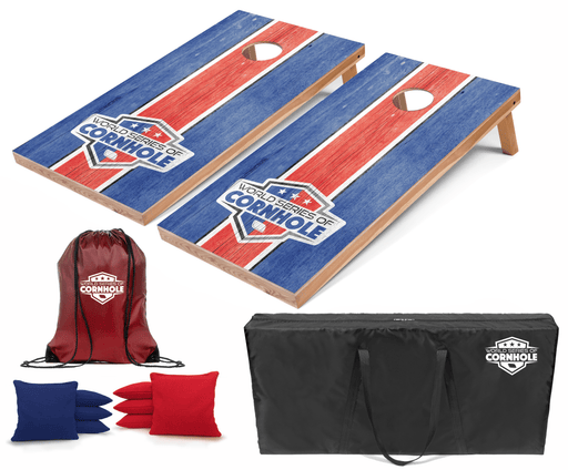 Recreational Cornhole Set World Series of Cornhole Recreational Cornhole Set - WSOC Blue and Red Stripes Boards with Red and Blue Bags