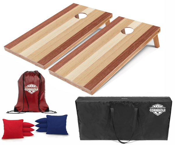 Recreational Cornhole Set World Series of Cornhole Recreational Cornhole Set - Alternating Wood Tones Boards with Red and Royal Blue Bags