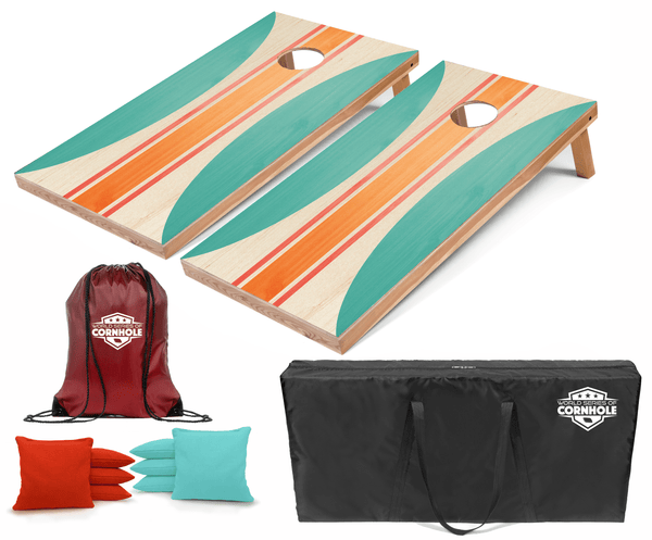 Recreational Cornhole Set World Series of Cornhole Recreational Cornhole Set - Beau Surfboard Boards with Orange and Teal Bags