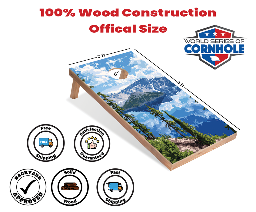World Series of Cornhole Recreational Cornhole Set - Crater Lake National Park Daytime Boards with Red and Royal Blue Bags