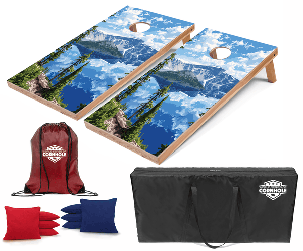 Recreational Cornhole Set World Series of Cornhole Recreational Cornhole Set - Crater Lake National Park Daytime Boards with Red and Royal Blue Bags
