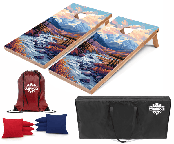 Recreational Cornhole Set World Series of Cornhole Recreational Cornhole Set - Denali National Park Daytime Boards with Red and Royal Blue Bags
