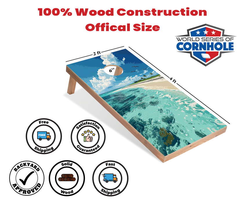 World Series of Cornhole Recreational Cornhole Set - Dry Tortugas National Park Daytime Boards with Red and Royal Blue Bags