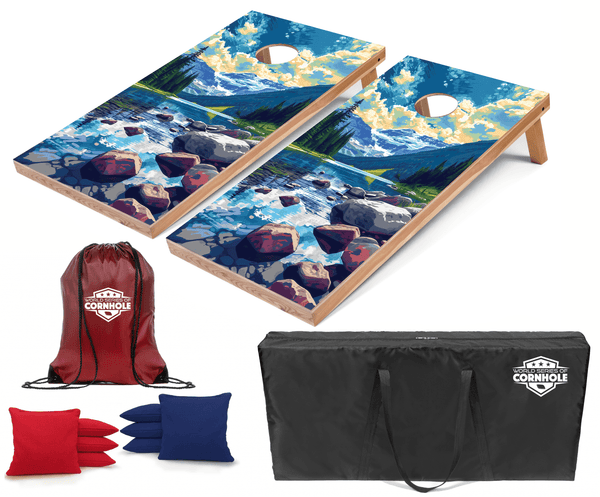 Recreational Cornhole Set World Series of Cornhole Recreational Cornhole Set - Glacier National Park Daytime Boards with Red and Royal Blue Bags