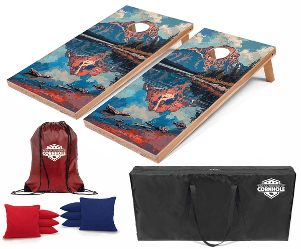 Recreational Cornhole Set World Series of Cornhole Recreational Cornhole Set - Grand Teton National Park Daytime Boards with Red and Royal Blue Bags