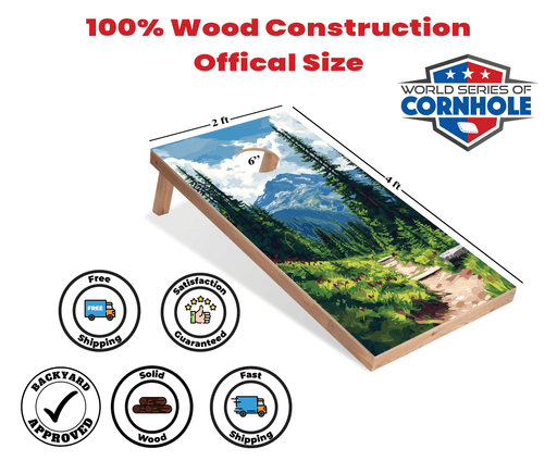 Recreational Cornhole Set World Series of Cornhole Recreational Cornhole Set - Mt. Rainier National Park Daytime Boards with Red and Royal Blue Bags