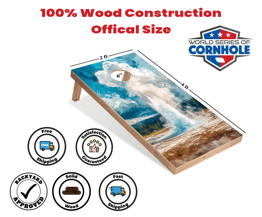 Recreational Cornhole Set World Series of Cornhole Recreational Cornhole Set - Yellowstone Old Faithful National Park Daytime Boards with Red and Royal Blue Bags