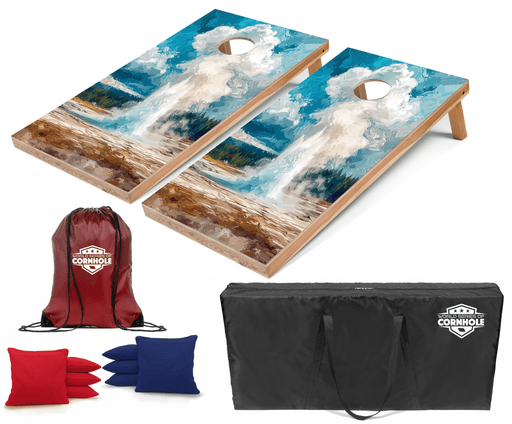 Recreational Cornhole Set World Series of Cornhole Recreational Cornhole Set - Yellowstone Old Faithful National Park Daytime Boards with Red and Royal Blue Bags