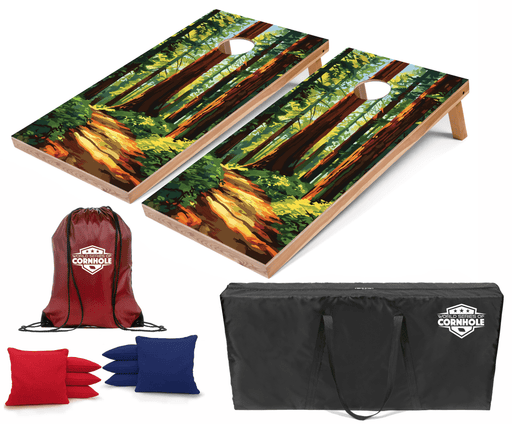 Recreational Cornhole Set World Series of Cornhole Recreational Cornhole Set - Redwood National Park Daytime Boards with Red and Royal Blue Bags