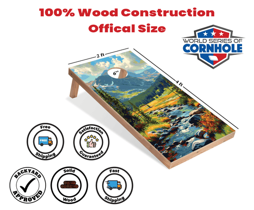 Recreational Cornhole Set World Series of Cornhole Recreational Cornhole Set - Rocky Mountain National Park Daytime Boards with Red and Royal Blue Bags