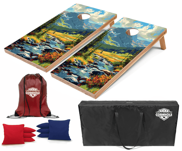 Recreational Cornhole Set World Series of Cornhole Recreational Cornhole Set - Rocky Mountain National Park Daytime Boards with Red and Royal Blue Bags