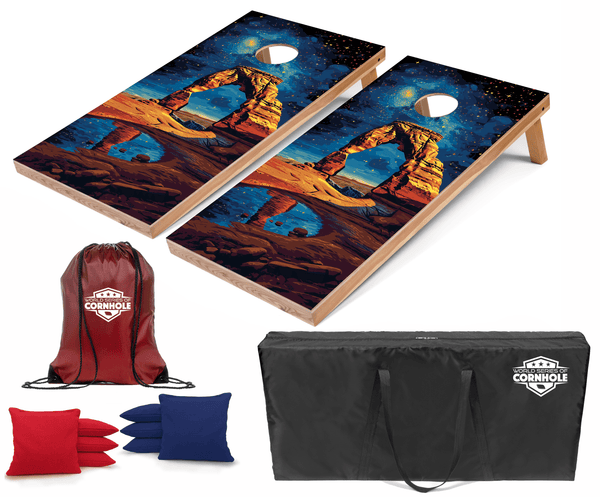 Recreational Cornhole Set World Series of Cornhole Recreational Cornhole Set - Arches National Park Nighttime Boards with Red and Royal Blue Bags