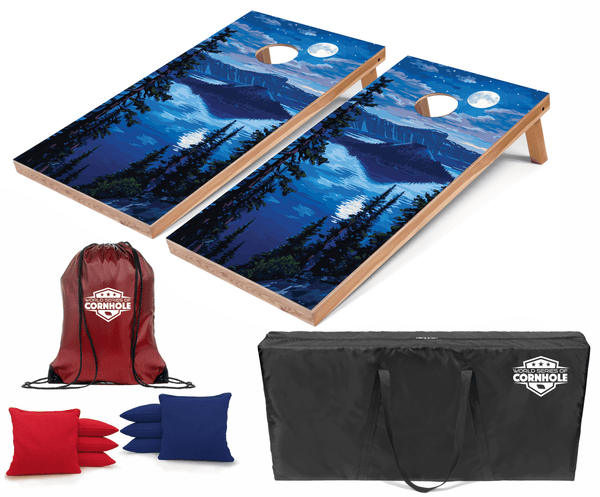 Recreational Cornhole Set World Series of Cornhole Recreational Cornhole Set - Crater Lake National Park Nighttime Boards with Red and Royal Blue Bags