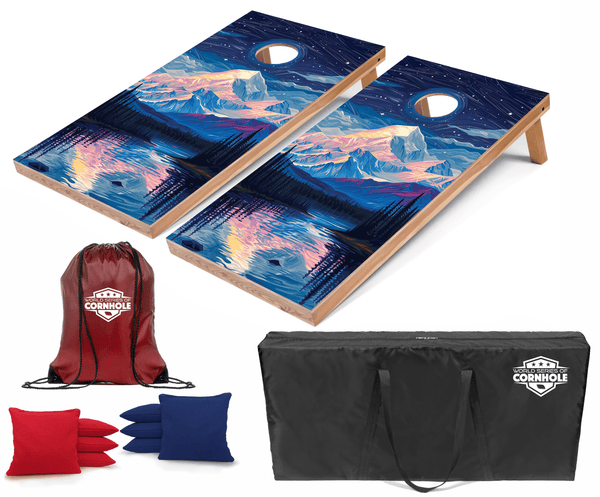 Recreational Cornhole Set World Series of Cornhole Recreational Cornhole Set - Denali National Park Nighttime Boards with Red and Royal Blue Bags