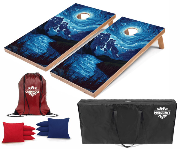 Recreational Cornhole Set World Series of Cornhole Recreational Cornhole Set - Glacier National Park Nighttime Boards with Red and Royal Blue Bags