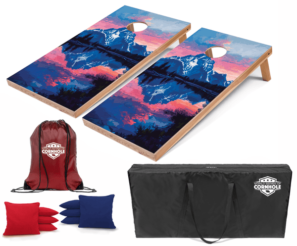 Recreational Cornhole Set World Series of Cornhole Recreational Cornhole Set - Grand Teton National Park Nighttime Boards with Red and Royal Blue Bags