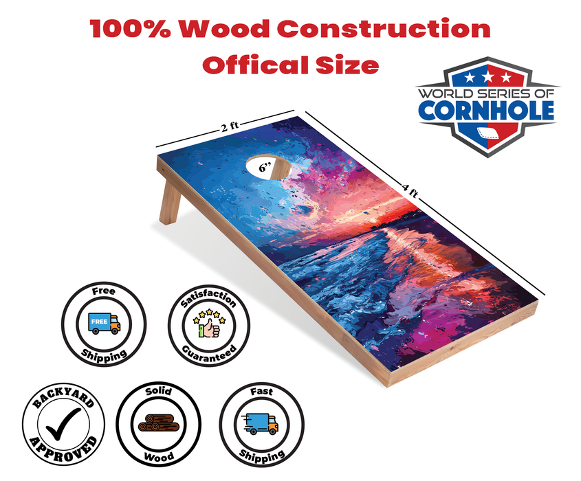 World Series of Cornhole Recreational Cornhole Set - Gulf Shores National Park Nighttime Boards with Red and Royal Blue Bags