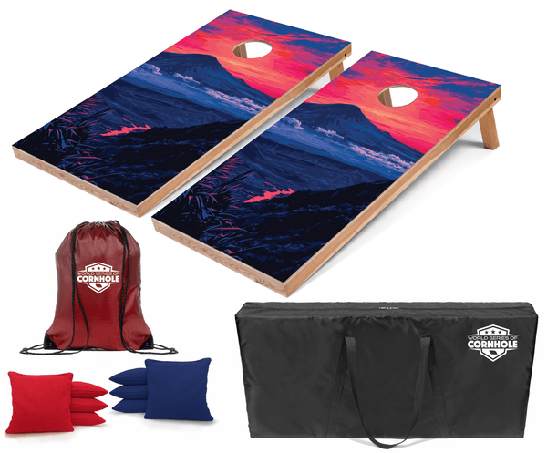 Recreational Cornhole Set World Series of Cornhole Recreational Cornhole Set - Hawaii Volcanoes National Park Nighttime Boards with Red and Royal Blue Bags