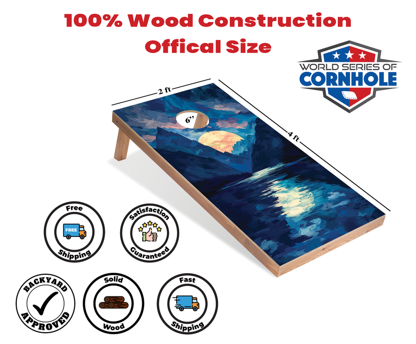 World Series of Cornhole Recreational Cornhole Set - Kenai Fjords National Park Nighttime Boards with Red and Royal Blue Bags