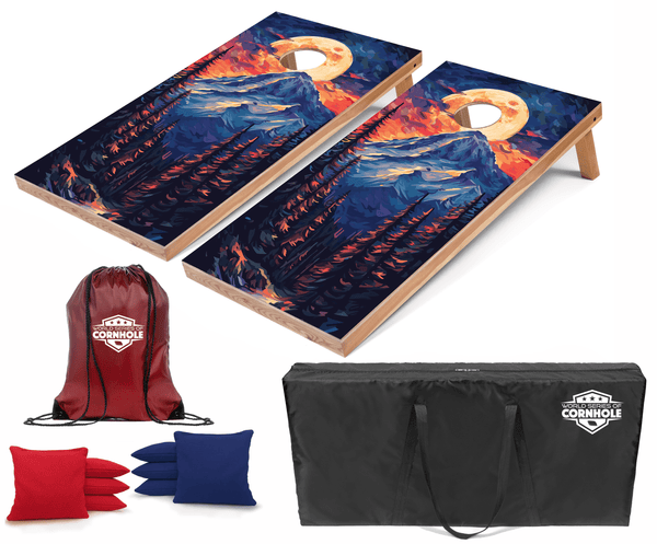 Recreational Cornhole Set World Series of Cornhole Recreational Cornhole Set - Mt. Olympus National Park Nighttime Boards with Red and Royal Blue Bags