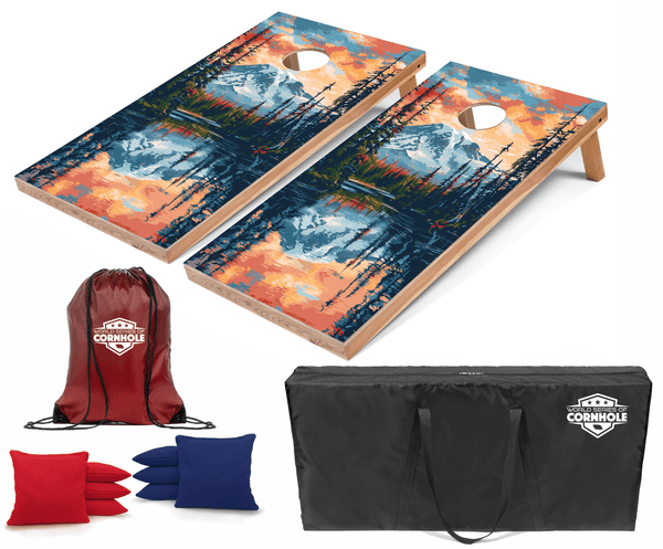 Recreational Cornhole Set World Series of Cornhole Recreational Cornhole Set - Mt. Rainier National Park Nighttime Boards with Red and Royal Blue Bags