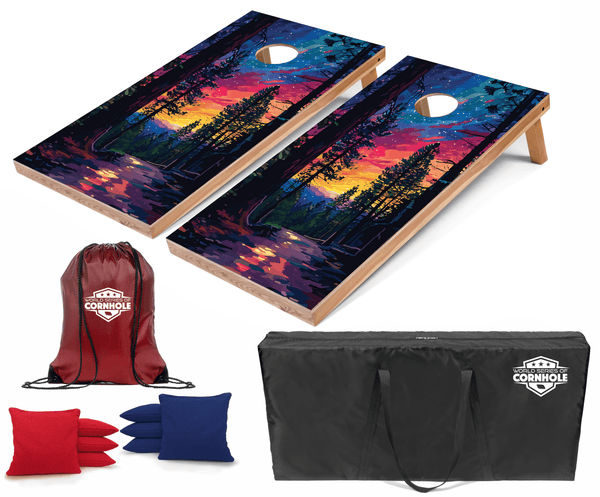 Recreational Cornhole Set World Series of Cornhole Recreational Cornhole Set - Sequoia National Park Nighttime Boards with Red and Royal Blue Bags