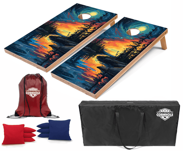 Recreational Cornhole Set World Series of Cornhole Recreational Cornhole Set - Voyageurs National Park Nighttime Boards with Red and Royal Blue Bags